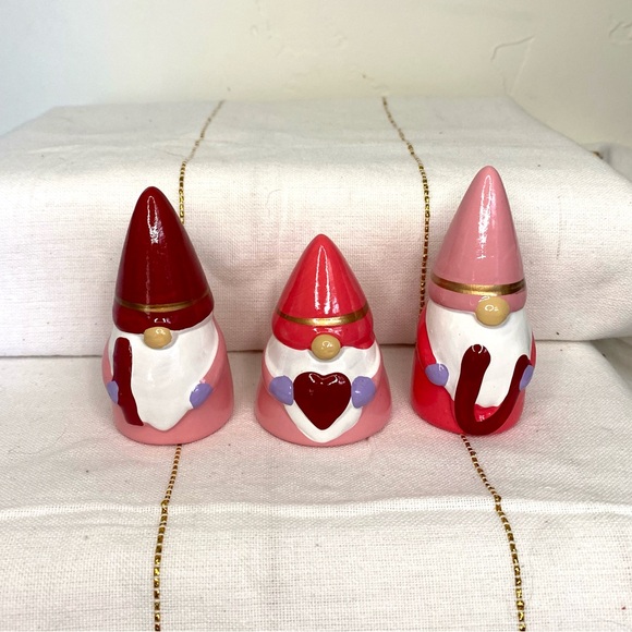 Other - Hand-Painted Pink & Red Valentine Gnome Set Ceramic Target 2023 Decorations
